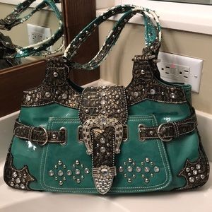 Western Style Purse Teal & Brown